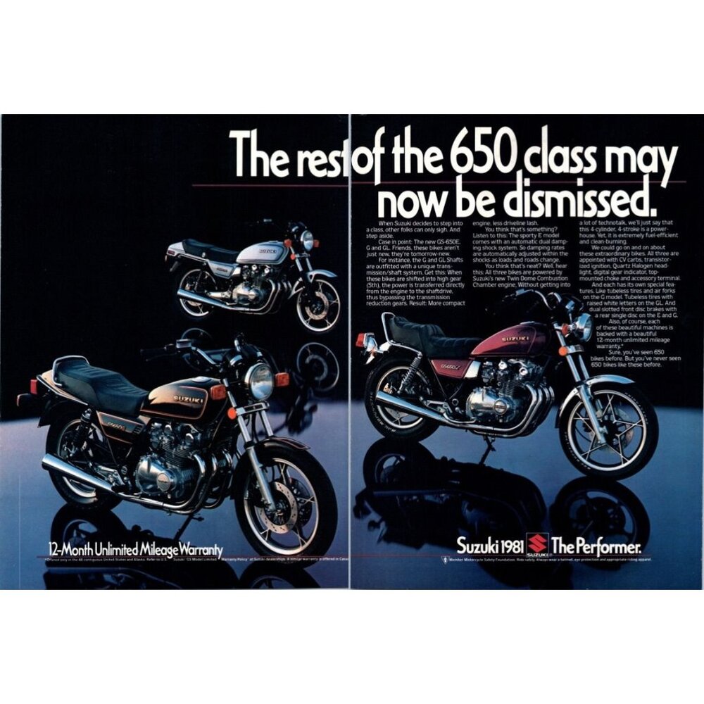 1981 Suzuki GS650 E G GL 650 Line Up 2 Page Vintage Print Ad Cruiser Wall Art